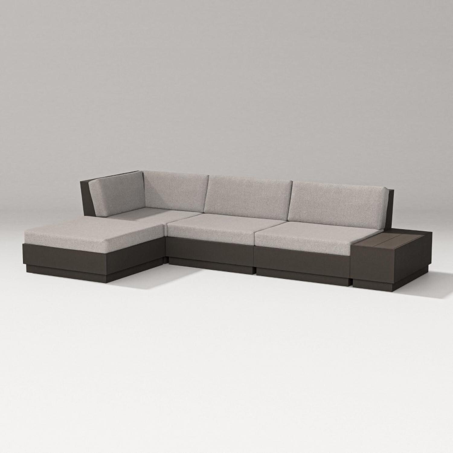Elevate 5 Pc Recycled Plastic Chaise Sectional Seating Set in Vintage Coffee/Weathered Tweed By PW Designer Series - Set - White Background thumbnail
