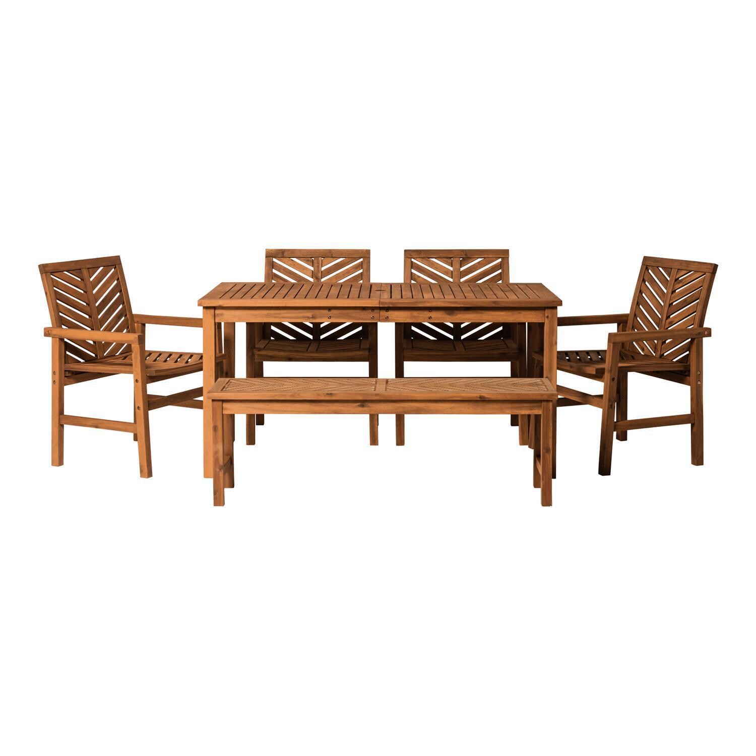 Ultimate Patio Wishlake 6 Piece Acacia Patio Dining Set W/ 60 X 32 Inch Rectangular Table - Brown - Front View thumbnail