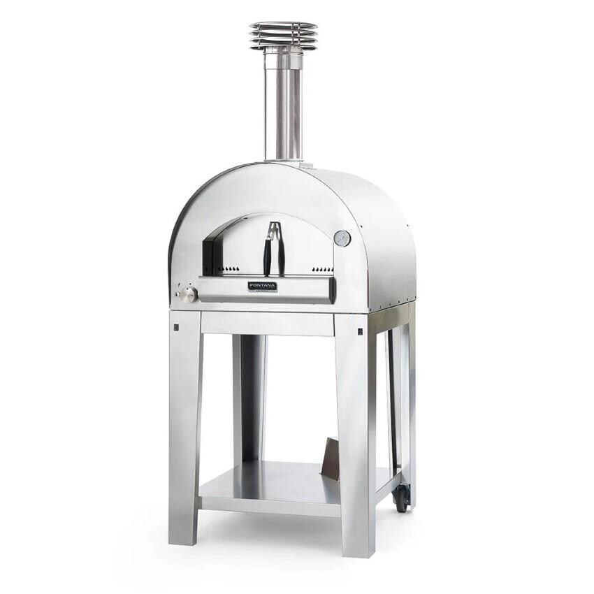 Fontana Forni FTNAP-H-S Napoli Hybrid Pizza Oven - Stainless Steel - On Portable Cart (Optional) - White Background thumbnail