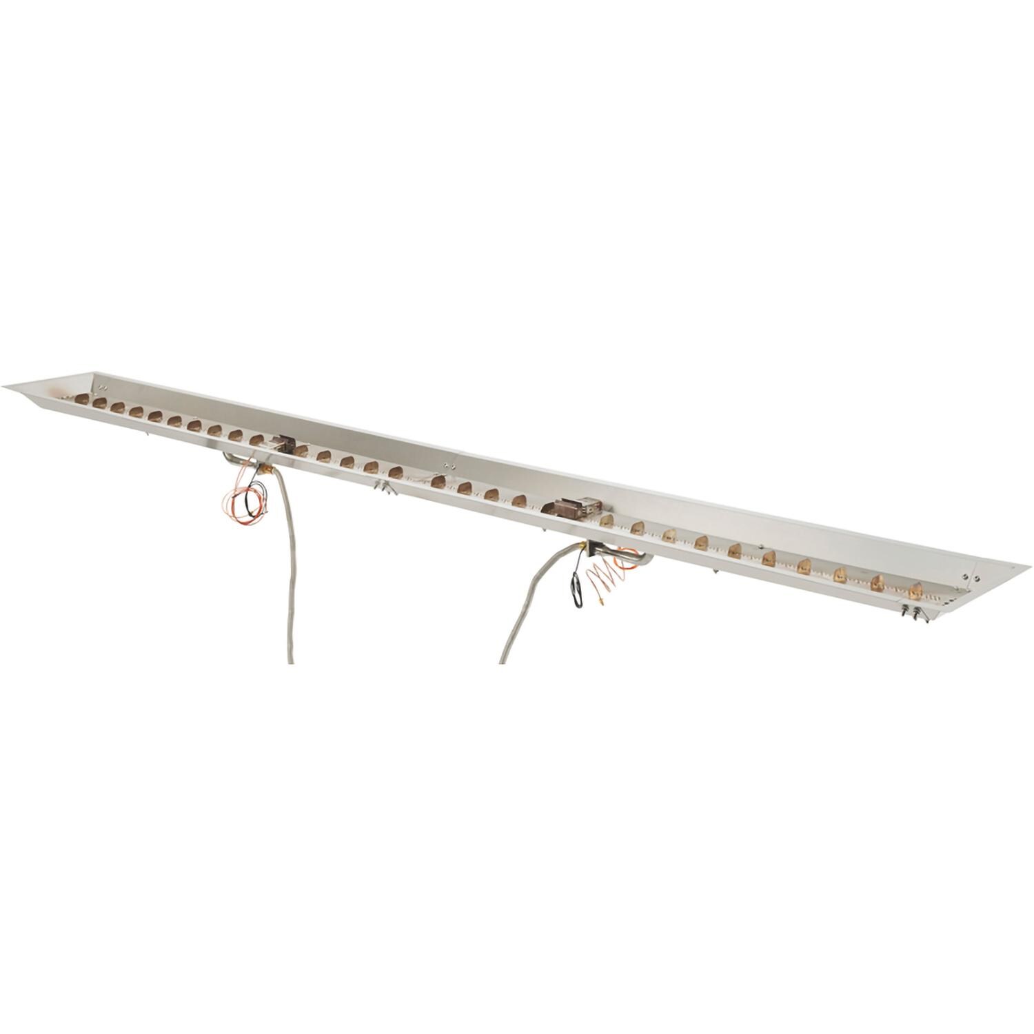 The Outdoor GreatRoom Company CFP12120DSING Crystal Fire Plus 120 Inch Drop-In Linear 200,000 BTU Natural Gas Fire Pit Burner Kit w/ Direct Spark Ignition - Stainless Steel - Kit - White Background thumbnail