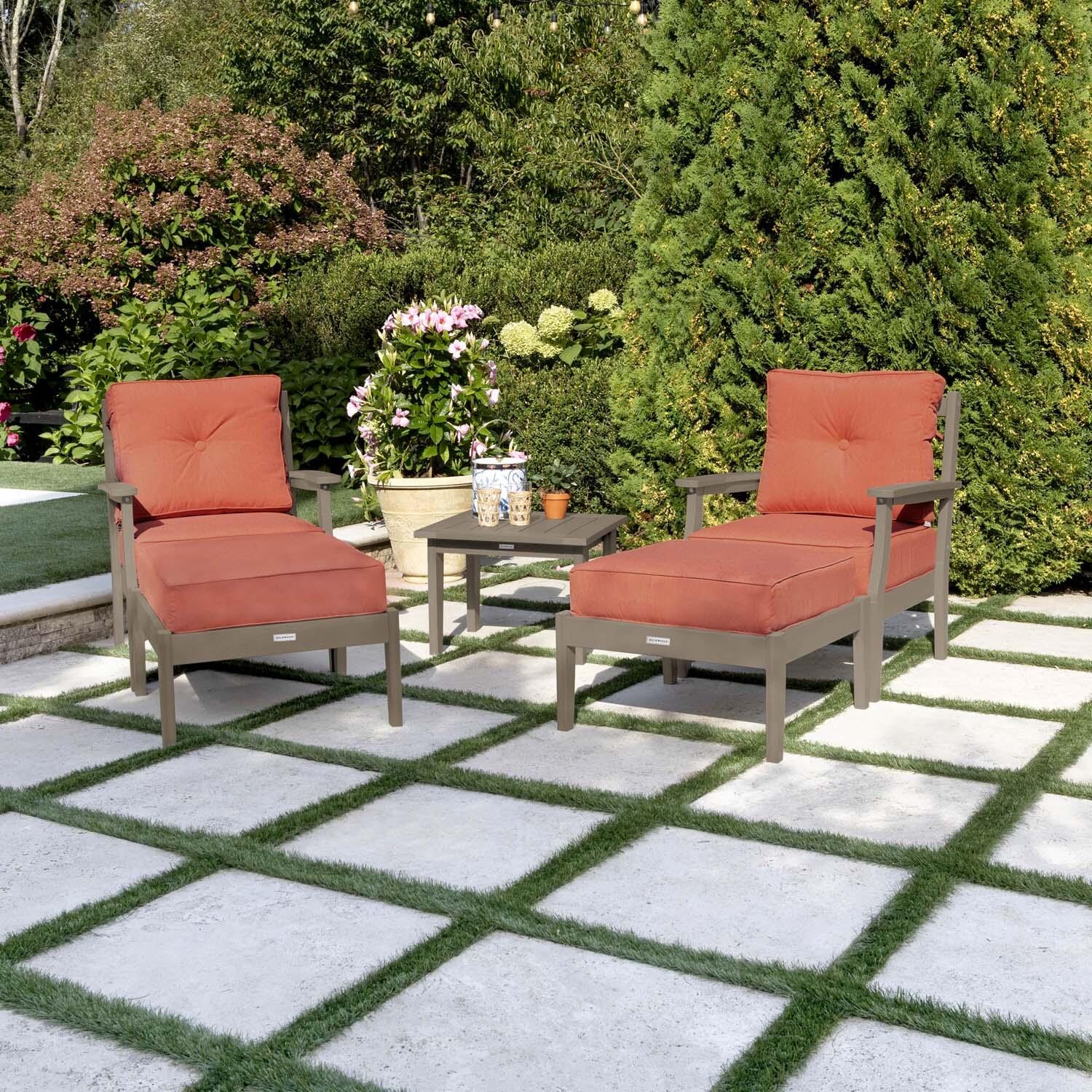Blushing Bay 5 Pc Recycled Plastic Seating Set in Canvas Persimmon/Woodland Brown by Lakeview Outdoor Designs - Lifestyle thumbnail