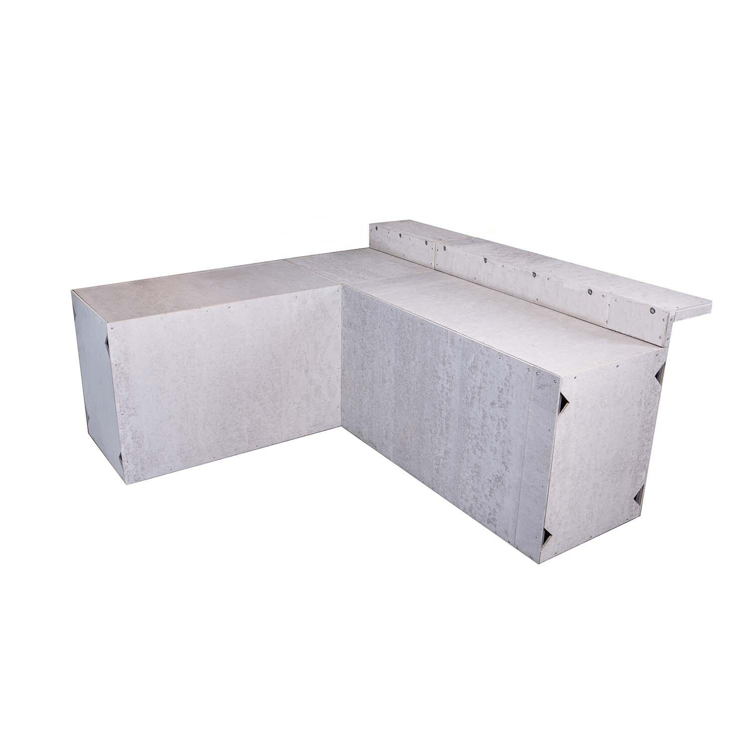 Universal 7 ft X 8 ft Ready To Finish L-Shaped Outdoor Kitchen System Appliance and Storage Cabinets W/Bars On 66 Inch & 90 Degree Corner Cabinets - White Background thumbnail