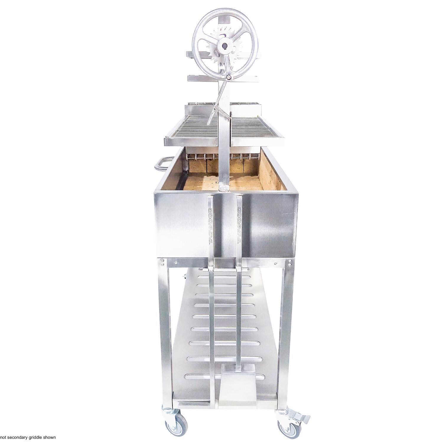 Tagwood BBQ BBQ03SSF Fully Assembled All Stainless Steel Argentine Santa Maria Wood Fire & Charcoal Grill - Shovel & Poker Hooked to Right Side