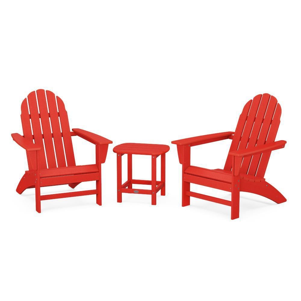 POLYWOOD Vineyard 3 Pc Recycled Plastic Adirondack Seating Set w/ South Beach End Table in Sunset Red by - PWS696-1-SR