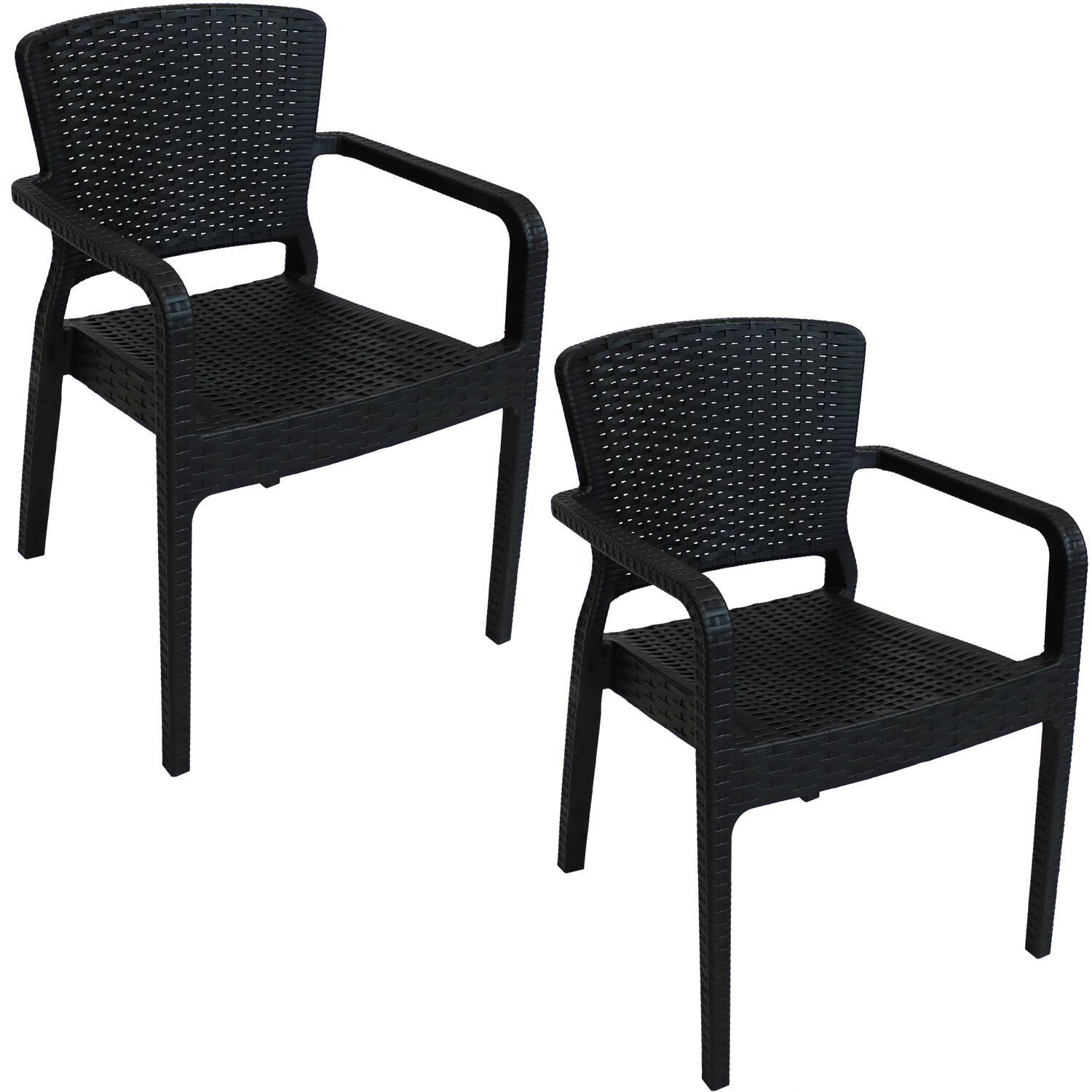 Ultimate Patio Plastic Stackable Arm Chair - Black - Full Set thumbnail