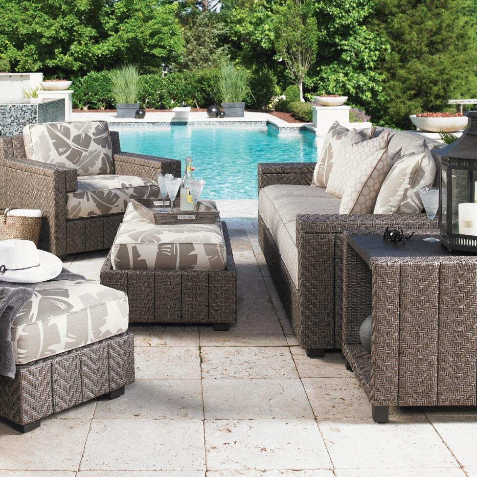 Blue Olive 5 Piece Wicker Patio Conversation Set W/ Sunbrella Fabric By Tommy Bahama
