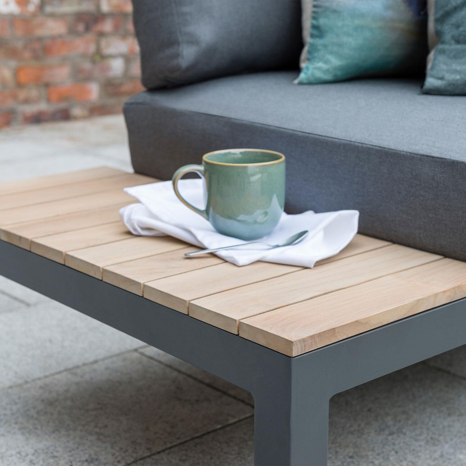 Elba 4 Pc Aluminum/Teak Seating Sectional Corner Set in Charcoal By KETTLER - Teak Corner - Detail thumbnail