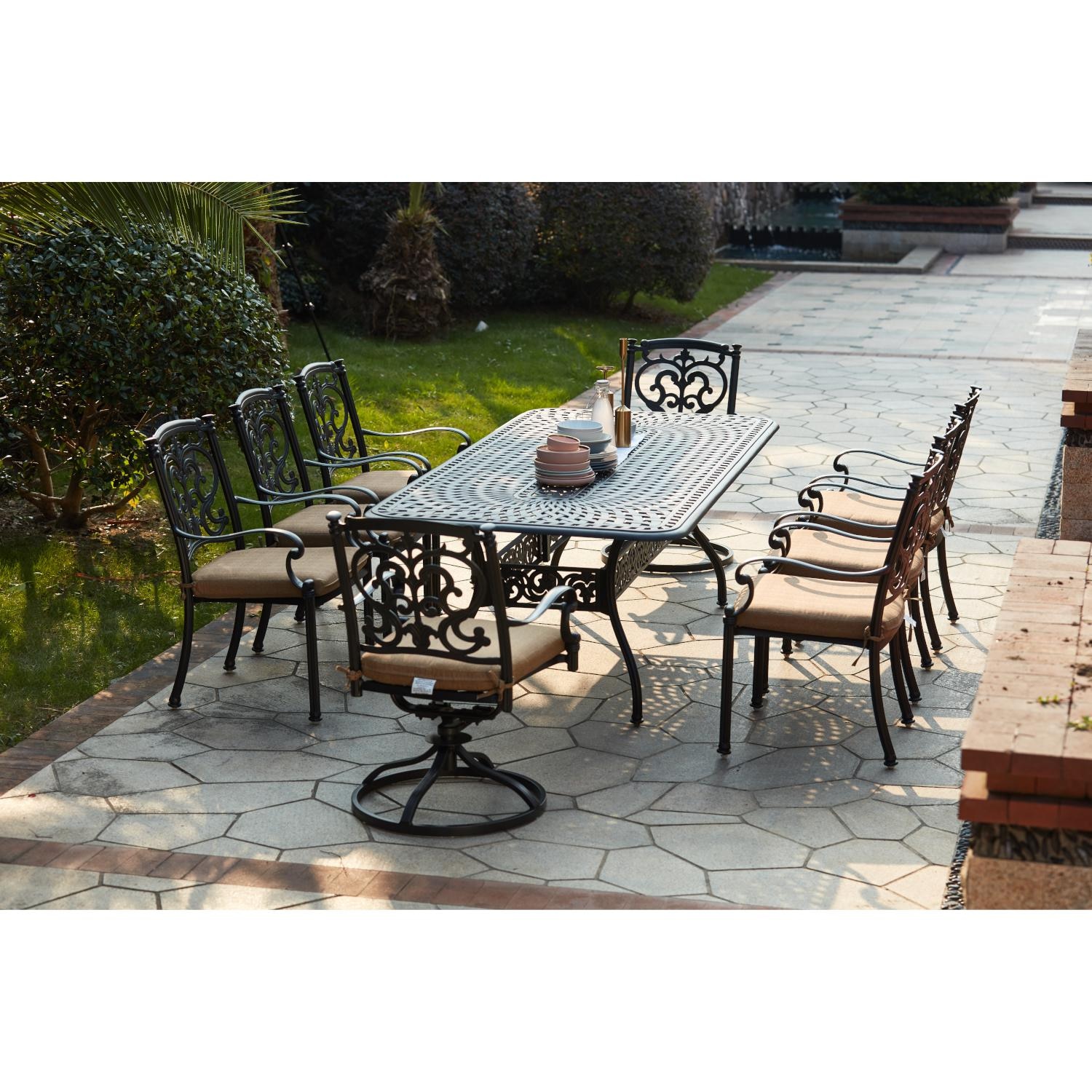 Darlee Santa Barbara 9 Piece Cast Aluminum Patio Dining Set W/ 92 X 42