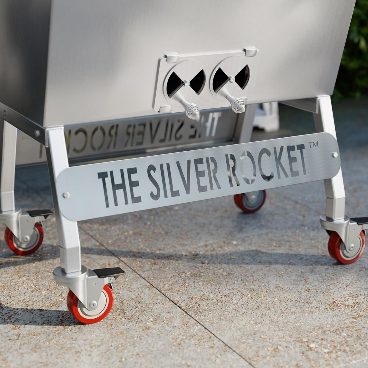 Rocket Outdoors MDSRF Medium Silver Rocket Kamado Grill - MDSRF - Bottom Vent and Wheels - Lifestyle thumbnail