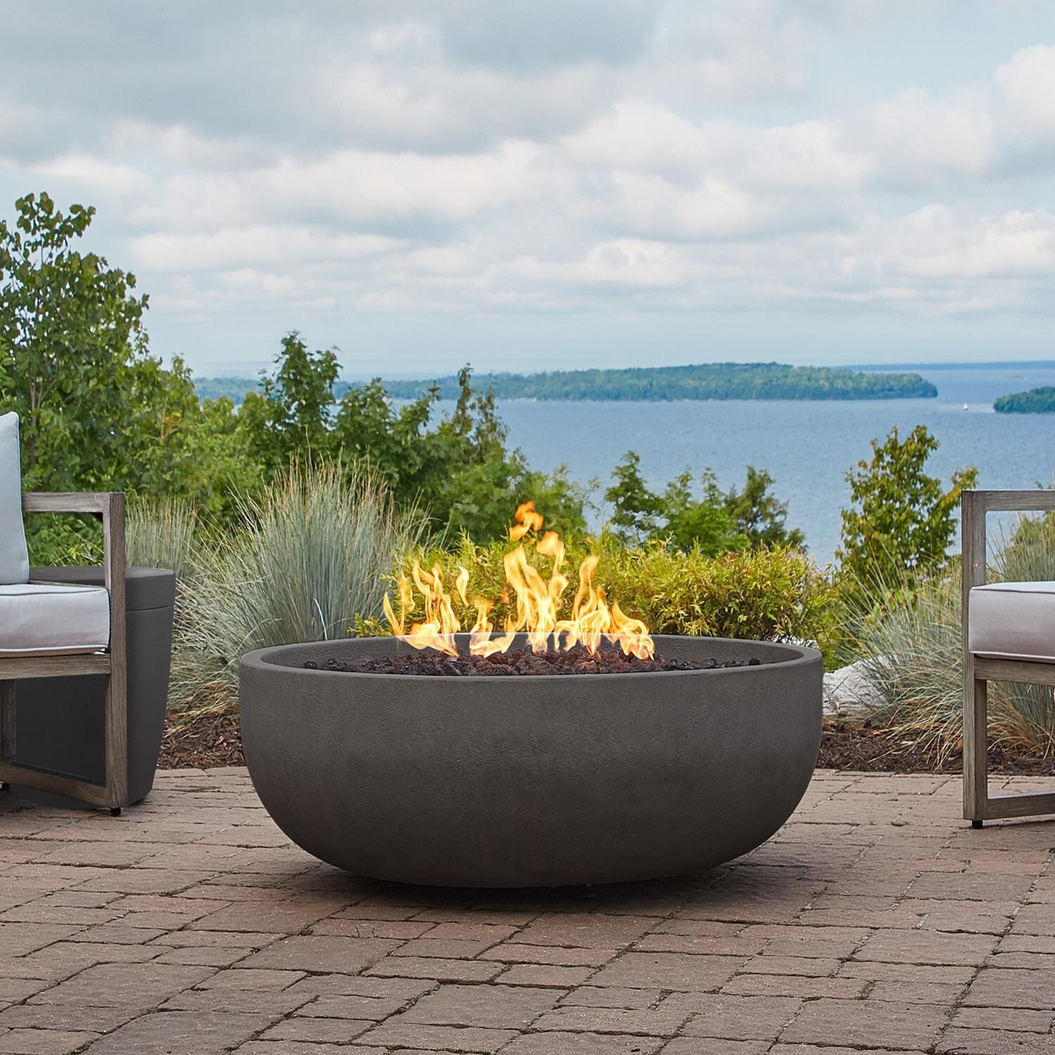 Grand Lake 522LP-CBN 38 Inch Round Concrete Propane Fire Bowl in Gray by BBQGuys Signature - Display - White Background thumbnail
