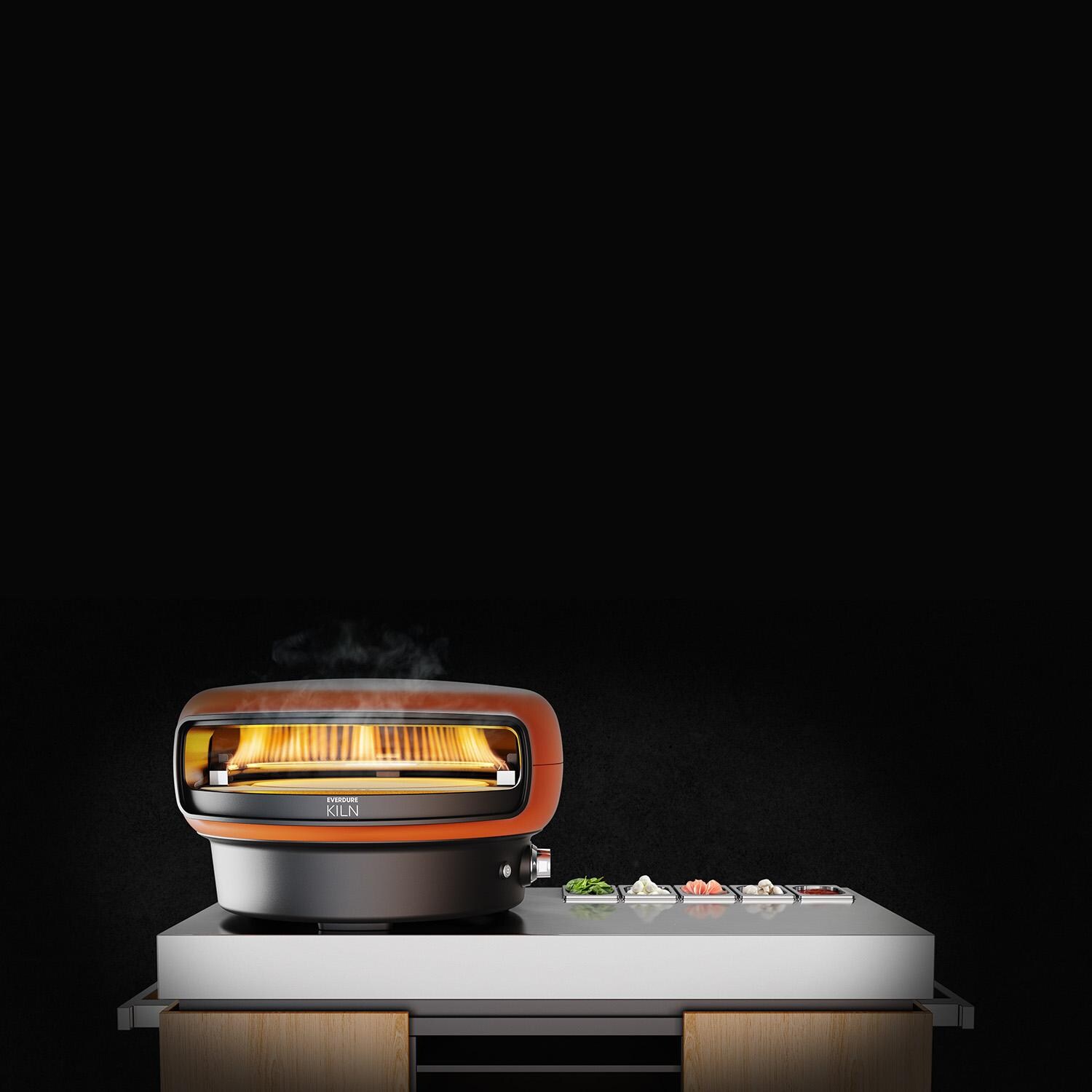 Everdure EPPREPSTAND Pizza Oven Preparation Stand - Shown With KILN Pizza Oven - Detail thumbnail