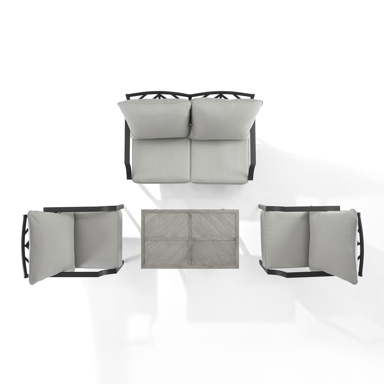 Classique Cove 4 Pc Steel Outdoor Loveseat Patio Furniture Set by Ultimate Patio - Overhead View - White Background thumbnail