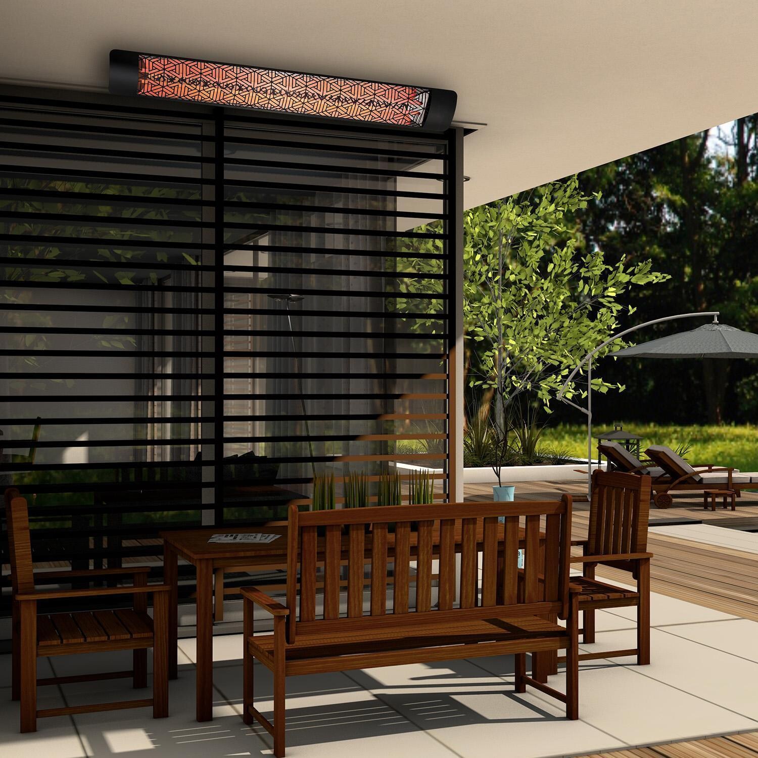 Eurofase EF30480S3 Mason Series 61 Inch 3000 Watt Single Element Marine Grade 480V Electric Patio Heater in Stainless Steel - Dining Area - Lifestyle