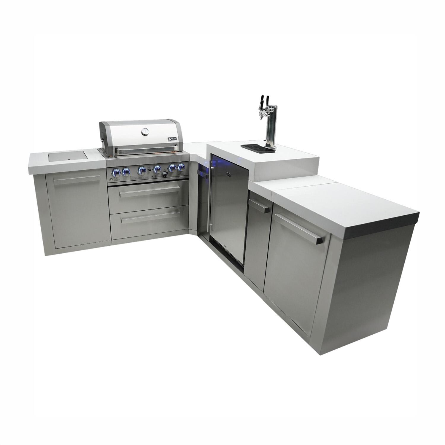 Mont Alpi Original Series 7 Ft L-Shaped Natural Gas Outdoor Kitchen Island w/ Side Burner & Kegerator (Ships Propane w/ Conversion Kit)