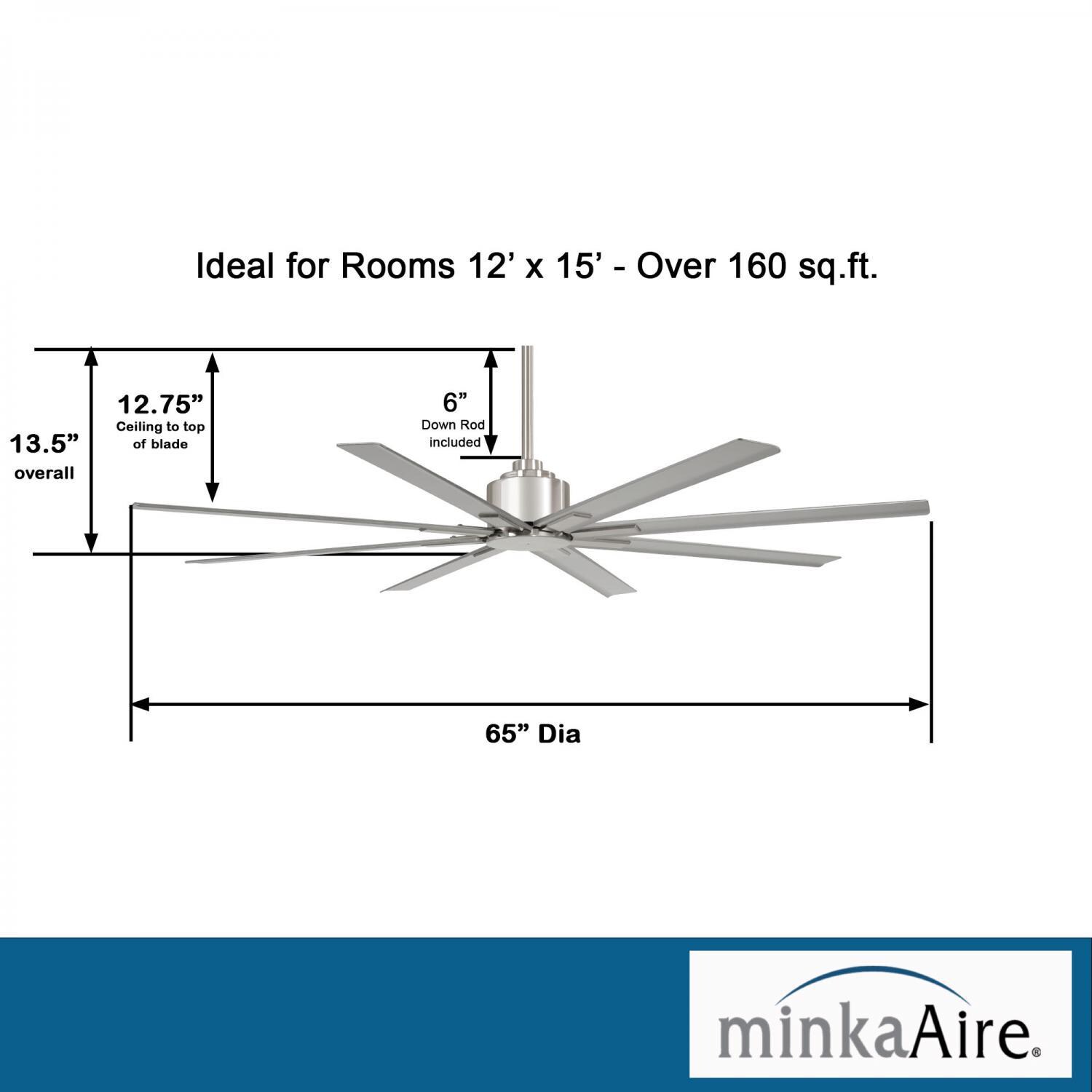 Minka-Aire F896-65-BNW Xtreme H2O 65-Inch 8-Blade Ceiling Fan in Brushed Nickel Finish w/ Silver Blades - Dimensions thumbnail