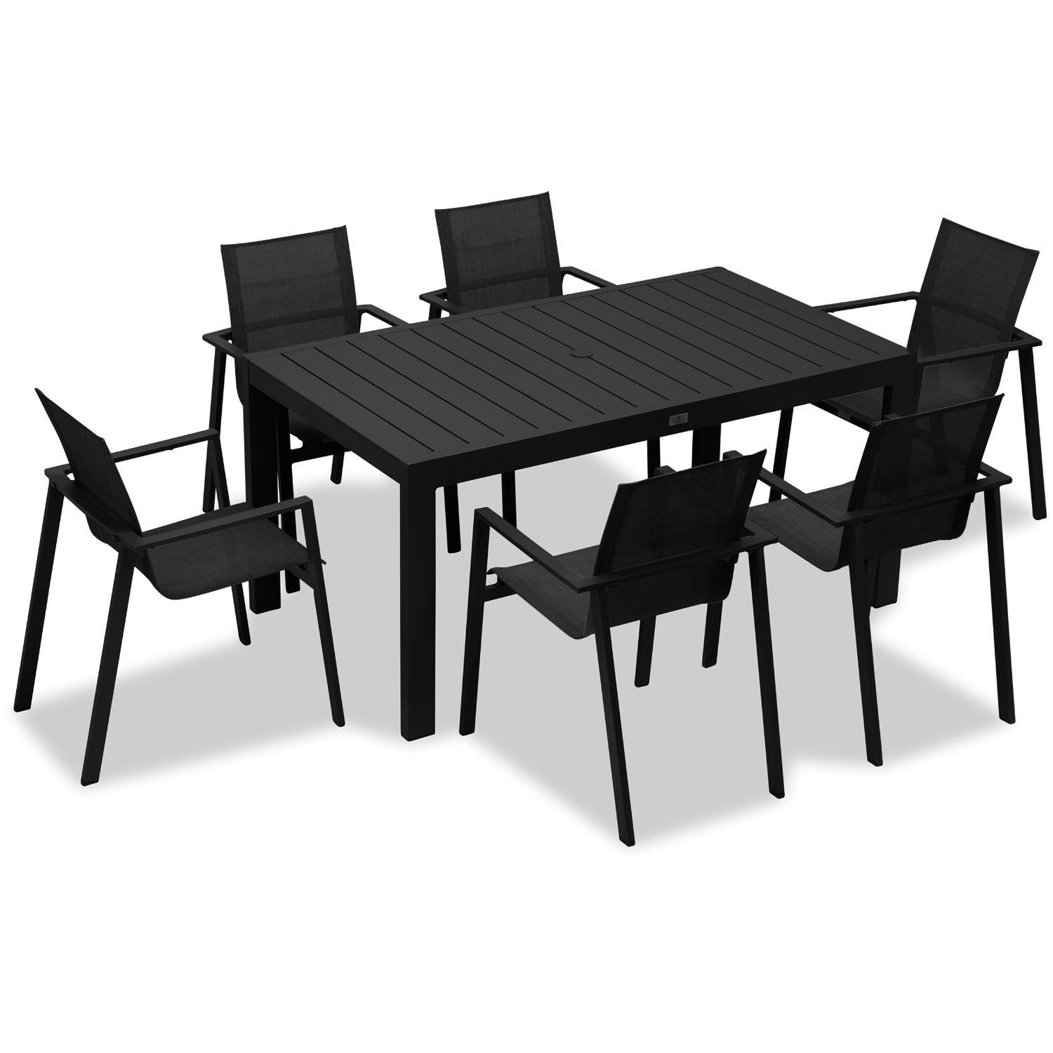 Spring Bay 6 Seat Rectangular Dining Set in Black - Angled View From Above - White Background thumbnail