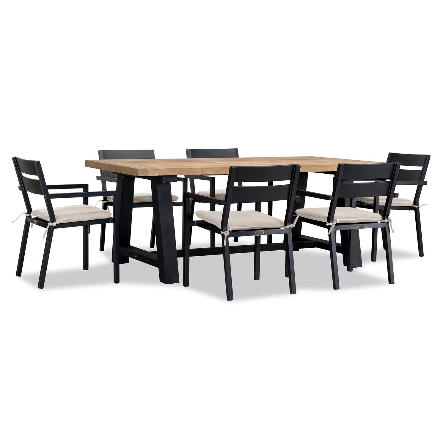 Calm Bay Mill 7 Pc Reclaimed Teak Dining Set in Black/Cast Silver by Lakeview - White Background 2 thumbnail