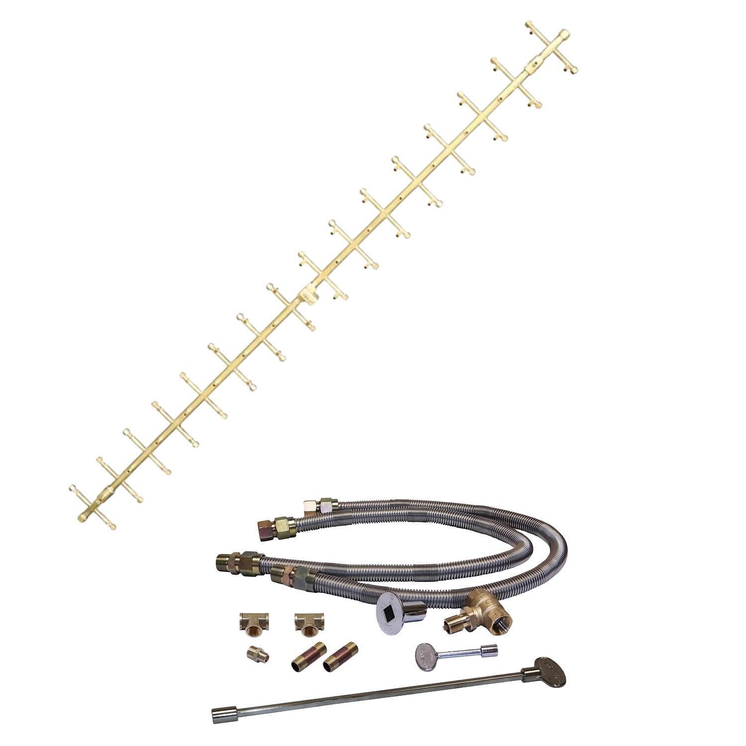 Warming Trends 71 3/4 X 7 Tree-Style Brass Natural Gas/Propane Burner w/ 74 X 14-in Plate & Double Flex Line Kit