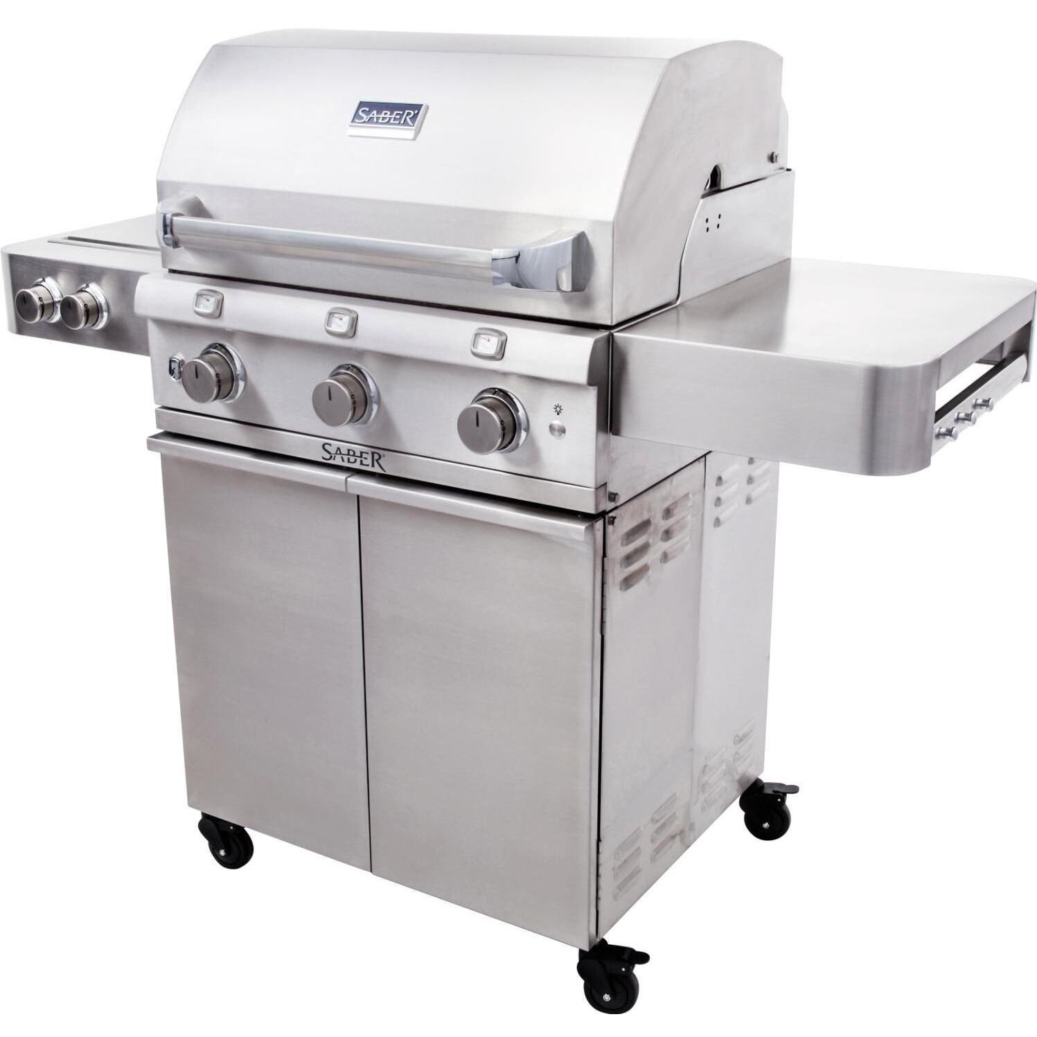 Saber 500 3-Burner Infrared Stainless Steel Propane Gas Grill On Cart - Left Facing thumbnail