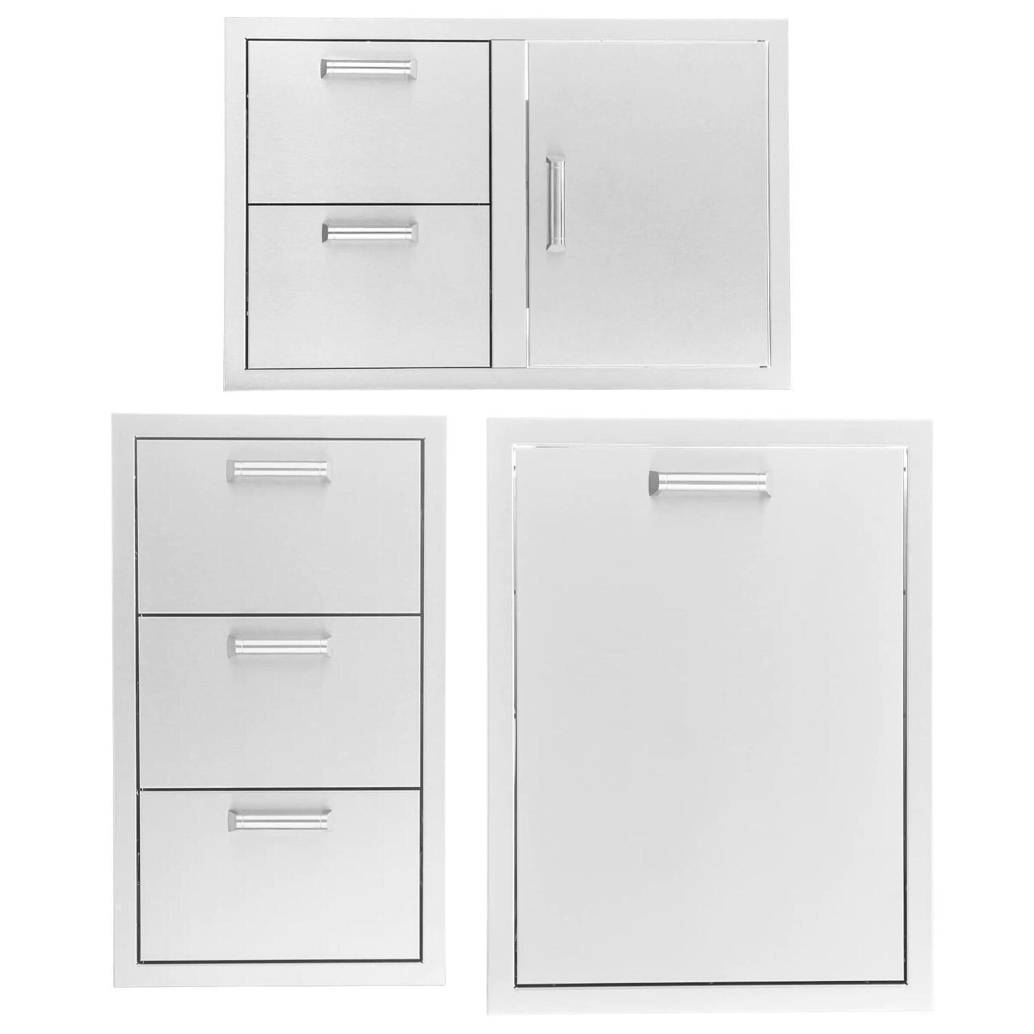 3 Pc 32-in Contempo/Traditional Door & Double Drawer Combo, Triple Drawer, & Double Trash Bin Outdoor Kitchen Storage Package by BBQGuys Signature