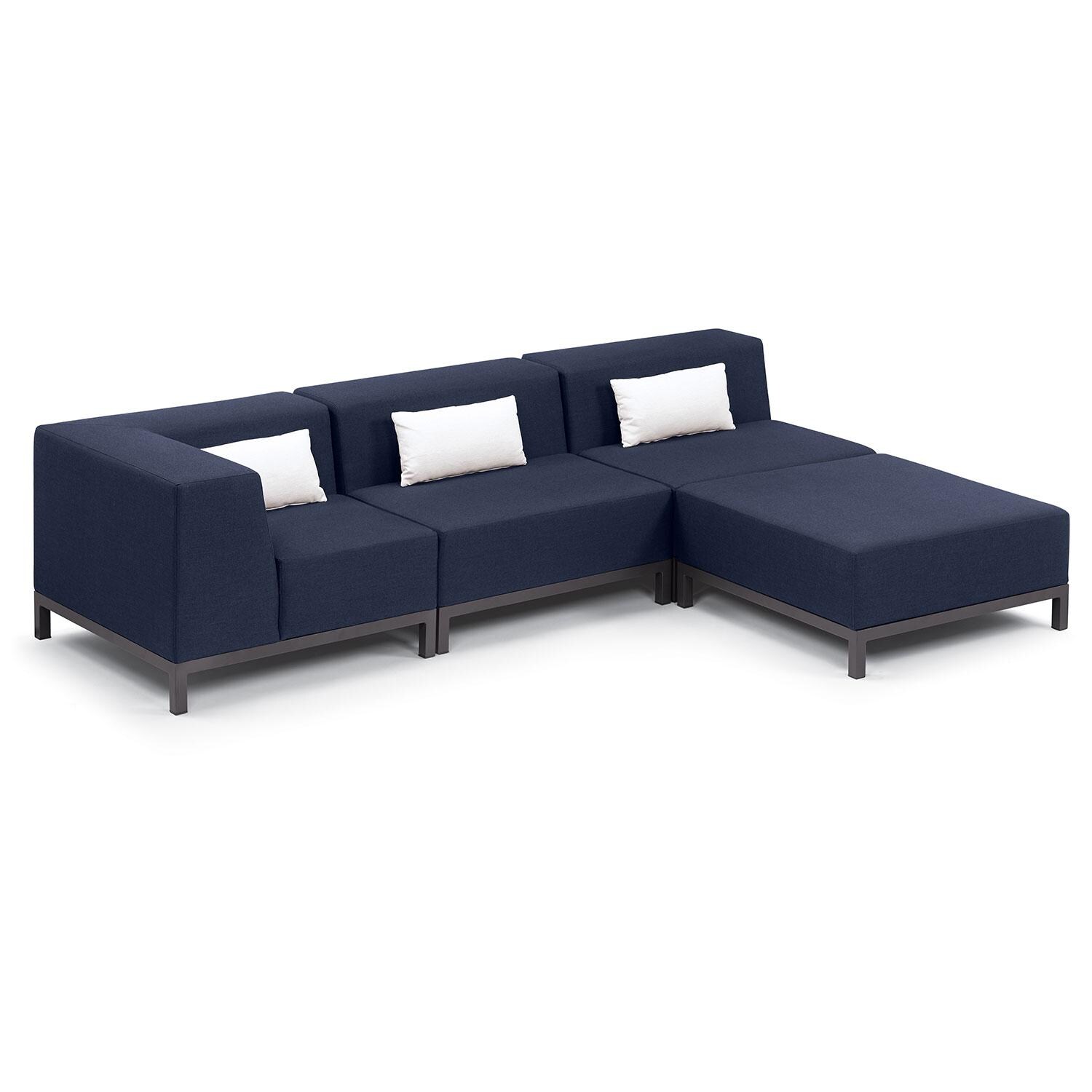 Koral 4 Pc Powder-Coated Aluminum Sectional Seating Set W/ Lumbar Pillows in Spectrum Indigo/Carbon By Oxford Garden