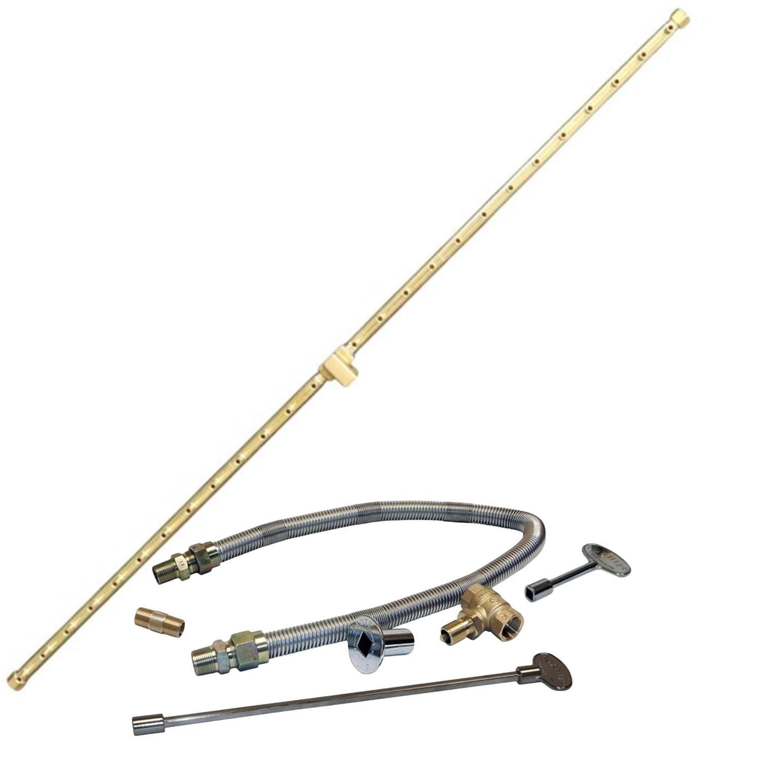 Warming Trends 53 5/8 Linear Brass Natural Gas/Propane Burner & Double Flex Line Kit - White Background thumbnail