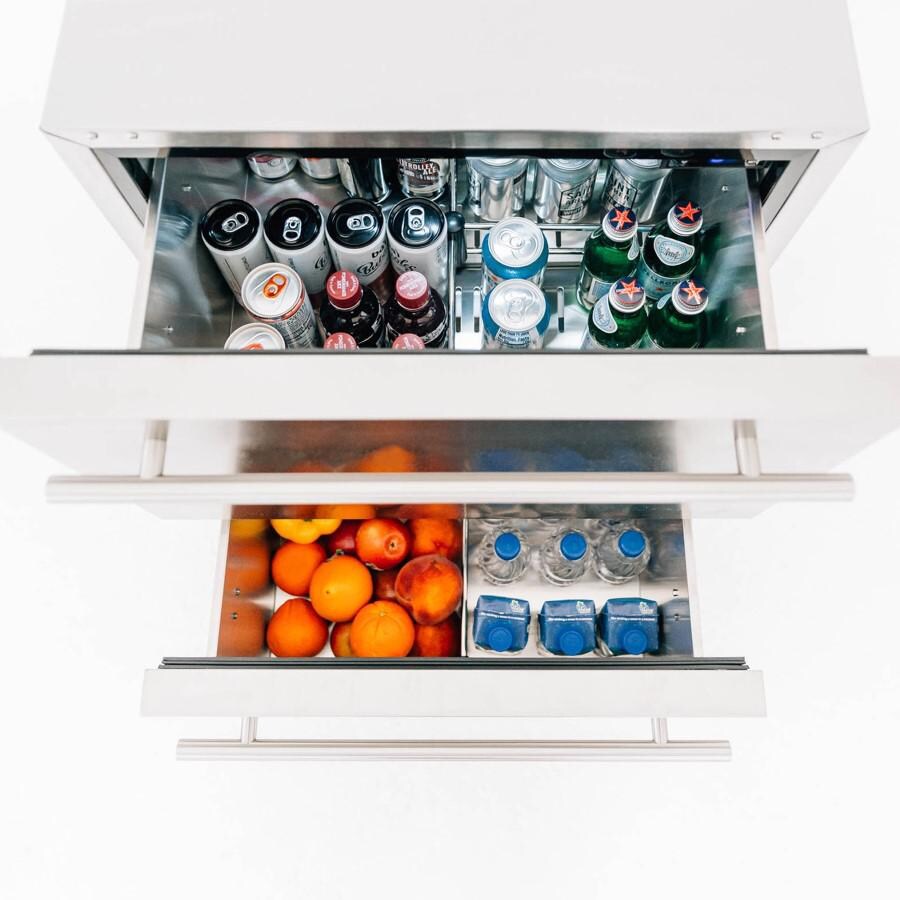 American Made Grills AMG-RFR-24DR2 5.3c Deluxe Outdoor Rated 2-Drawer Fridge - Overhead Open Drawer View thumbnail
