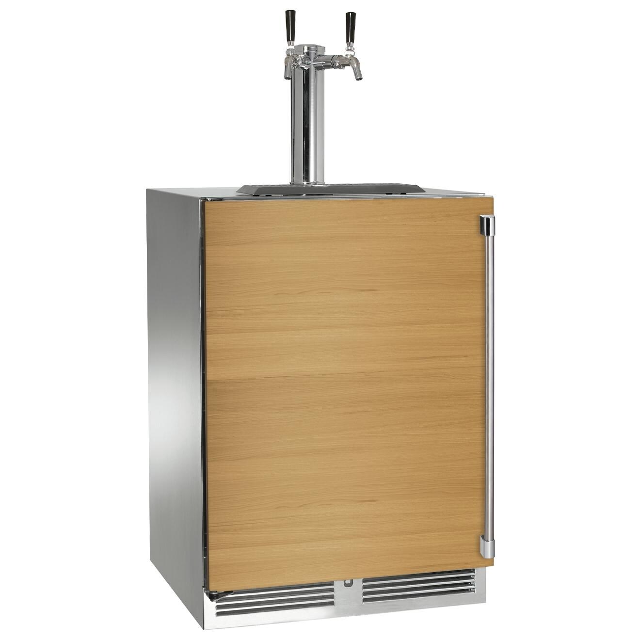 Perlick HC24TO-4-2L-2 24-Inch C-Series Two Tap Stainless Steel Panel Ready Outdoor Beverage Dispenser - Left Hinged - Custom Light Wood Panel thumbnail