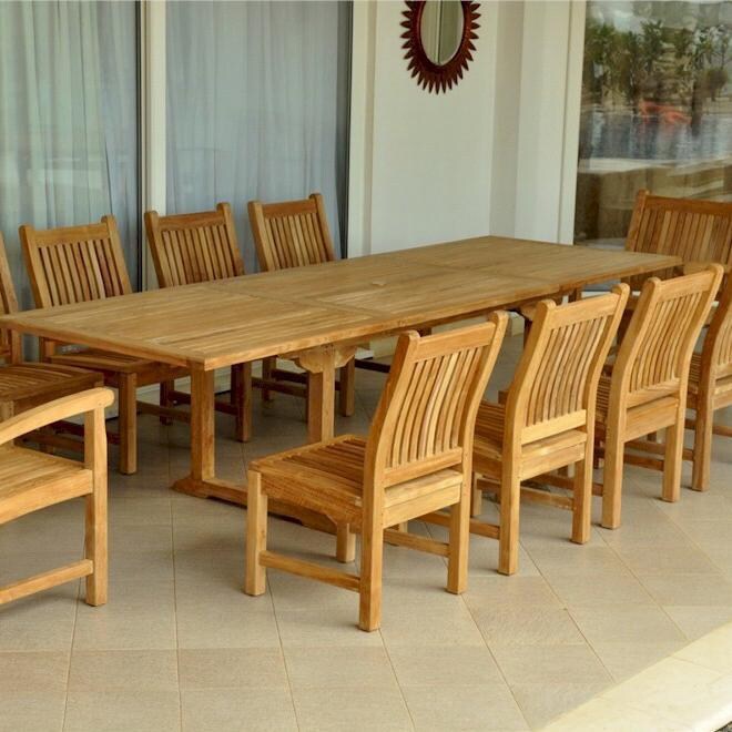 Bahama Sahara 11 Piece Teak Patio Dining Set W/ Stacking Chairs & 71 X 35 Inch Rectangular Extension Table By Anderson Teak - Large Leaf