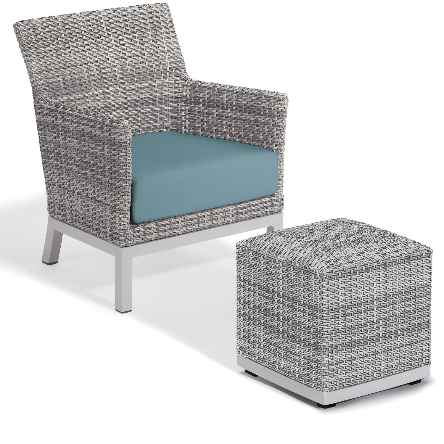 Argento 2 Piece Wicker Patio Seating Set W/ Ottoman By Oxford Garden - Ice Blue thumbnail