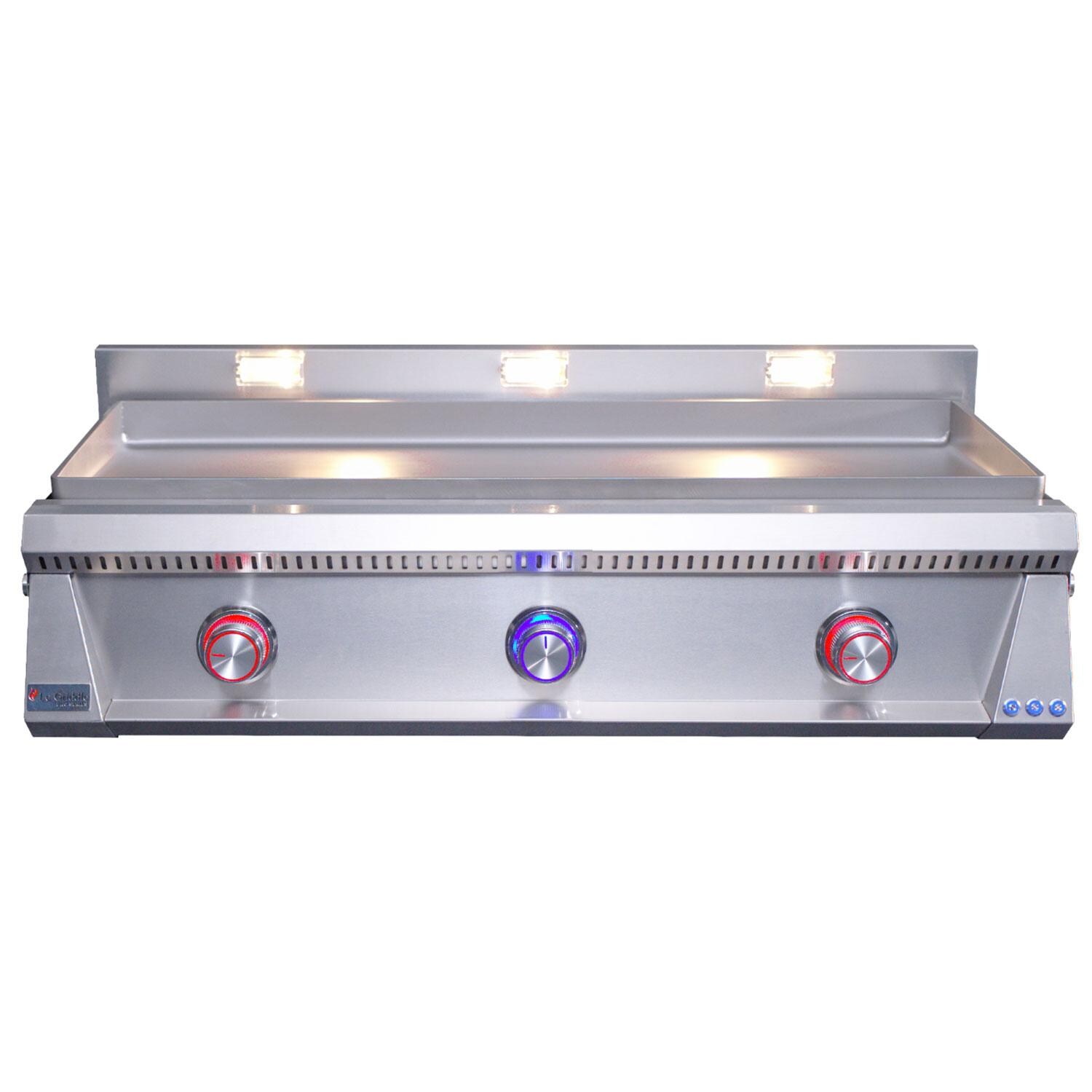 Le Griddle OML105P6 LP Pro Series 105 3 Burner Built-In Propane Flat Top Grill w/ 6mm Plate - Independent Heat Zones - White Background