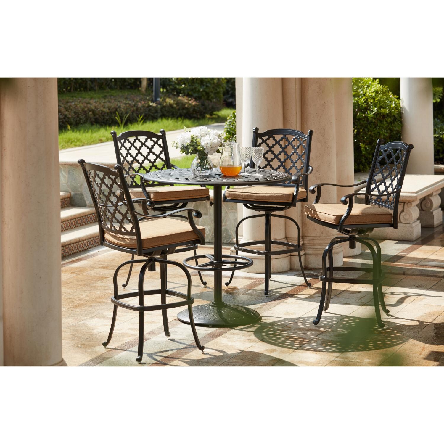 Darlee 201650-5PC-60F Madison 5 Piece Cast Aluminum Patio Bar Set W/ 42 Inch Round Table - Lifestyle thumbnail