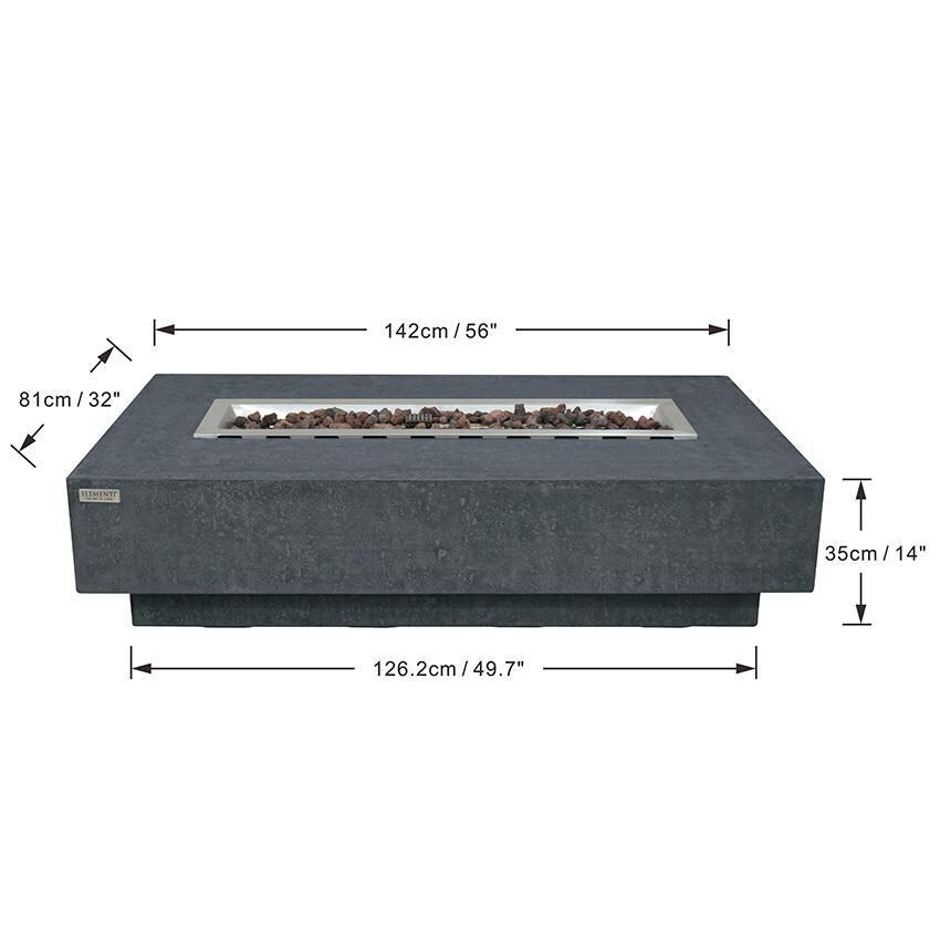 Elementi Hampton OFG139DG-NG 56-Inch Natural Gas Dark Gray Fire Pit Table - Dimensions thumbnail