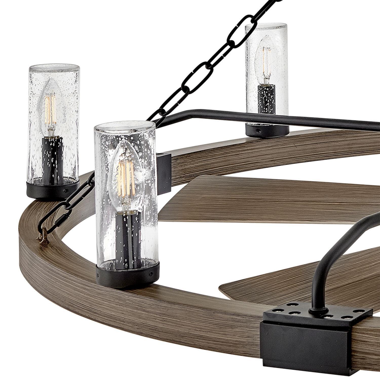 Hinkley Lighting 906144FMB-LWD Sawyer 52-in Indoor / Outdoor Smart Fandelier w/ 44-in Fan & LED Lighting - Matte Black - LED Light Bulb w/ Glass Cover Shade - Detail thumbnail