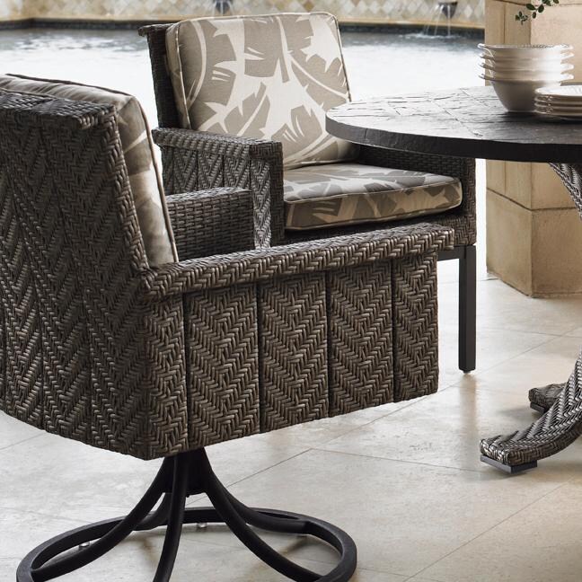 Tommy Bahama 3230-13SR Blue Olive Wicker Patio Swivel Rocker Dining Arm Chair thumbnail