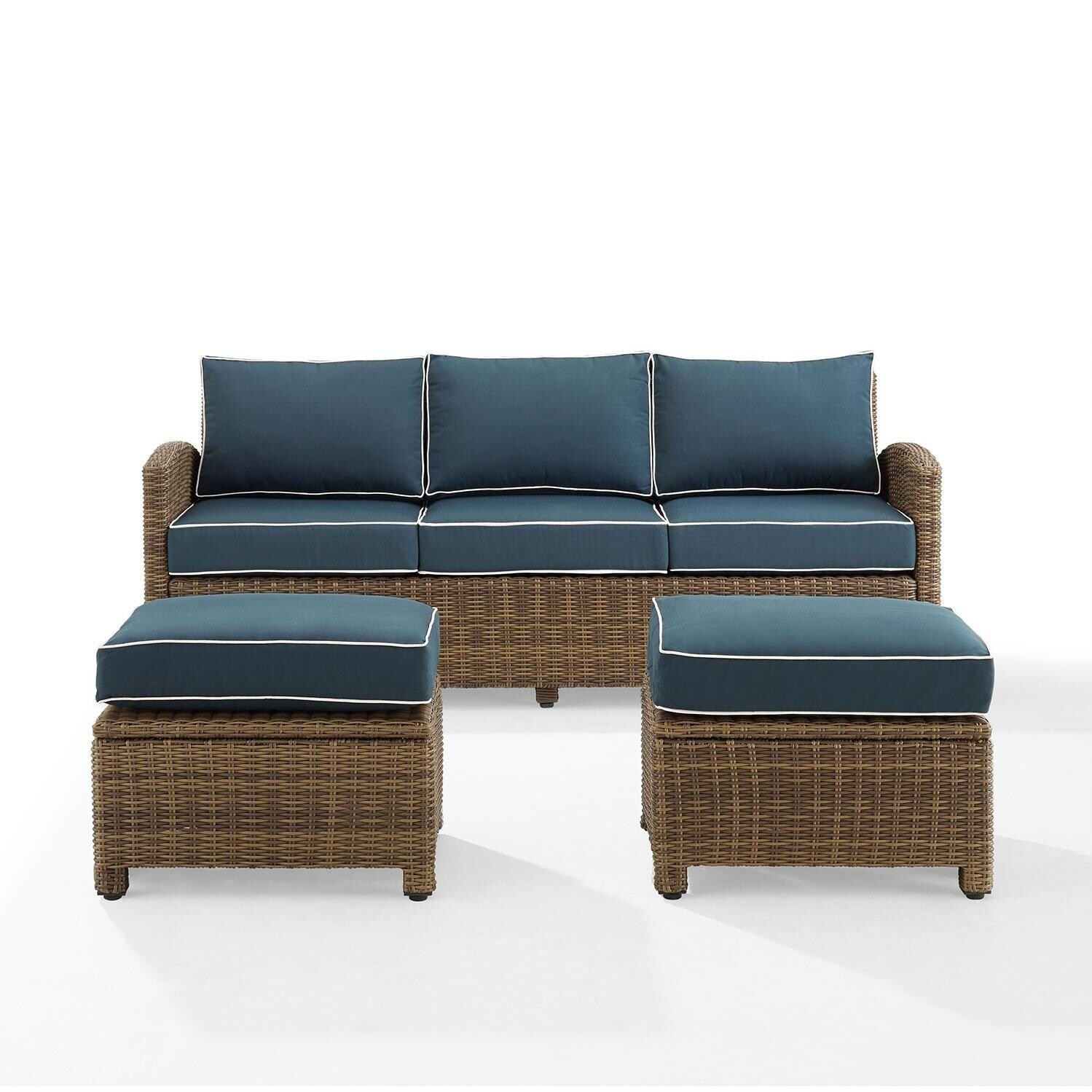 Ultimate Patio UP-92419WB-NV 3Pc Wicker Outdoor Sofa Patio Furniture Set in Navy - Front View - White Background thumbnail