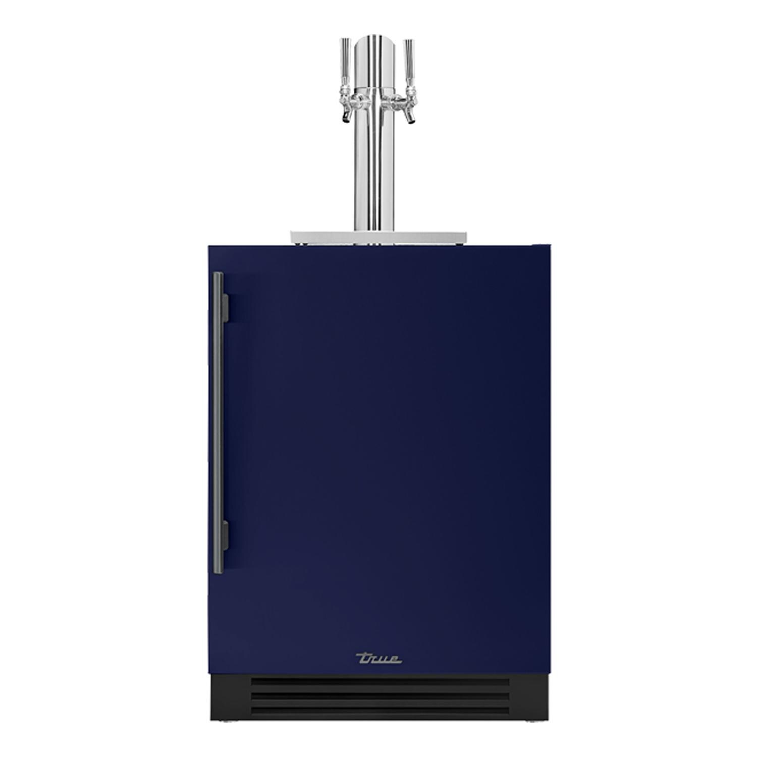 True TUR-24DD-R-OP-C~DSK-078-H05 24 Inch Right Hinge Outdoor Dual Tap Beverage Dispenser - Cobalt w/ Pewter Handle - White Background thumbnail