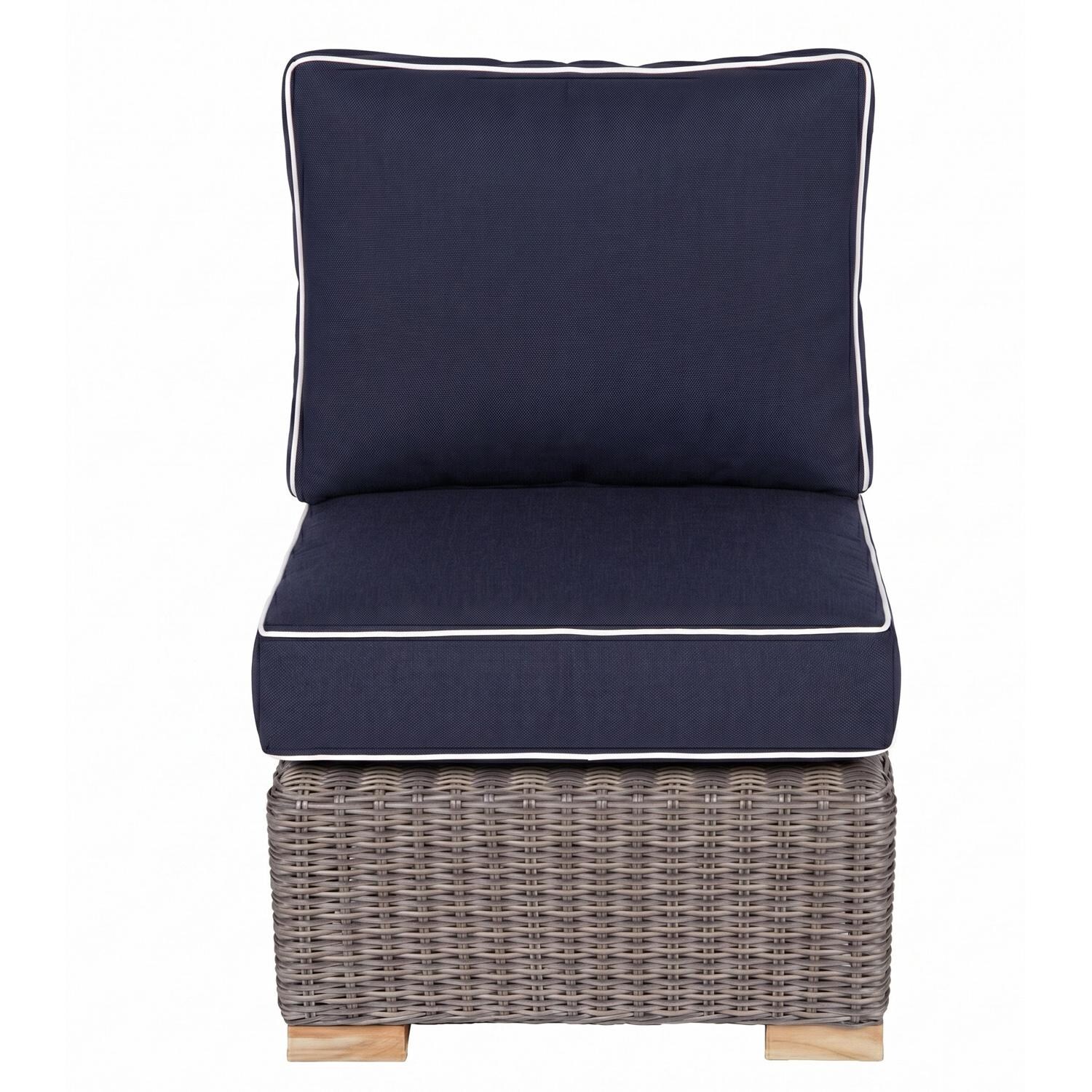 Royal Teak Collection SBINN Sanibel Wicker Armless Club Chair w/ Sunbrella Cushions in Canvas Navy - Chair w/ Cushions - White Background thumbnail