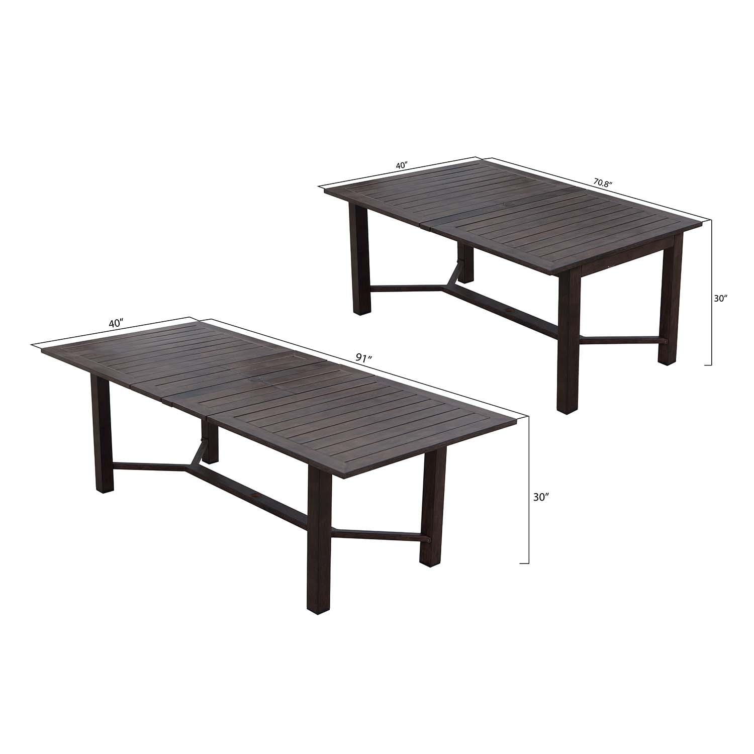 Atlantis 9 Pc Aluminum Dining Set w/ 91 Inch Table, Swivel Rockers, and Spa Cushions in Walnut By Darlee - Dimensional thumbnail