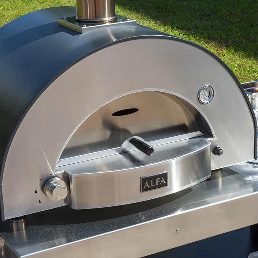 Alfa FXCL-2P-MGRA-U Classico 2 Pizze Natural Gas Pizza Oven - Ardesia Grey - Left Angled View - Lifestyle thumbnail