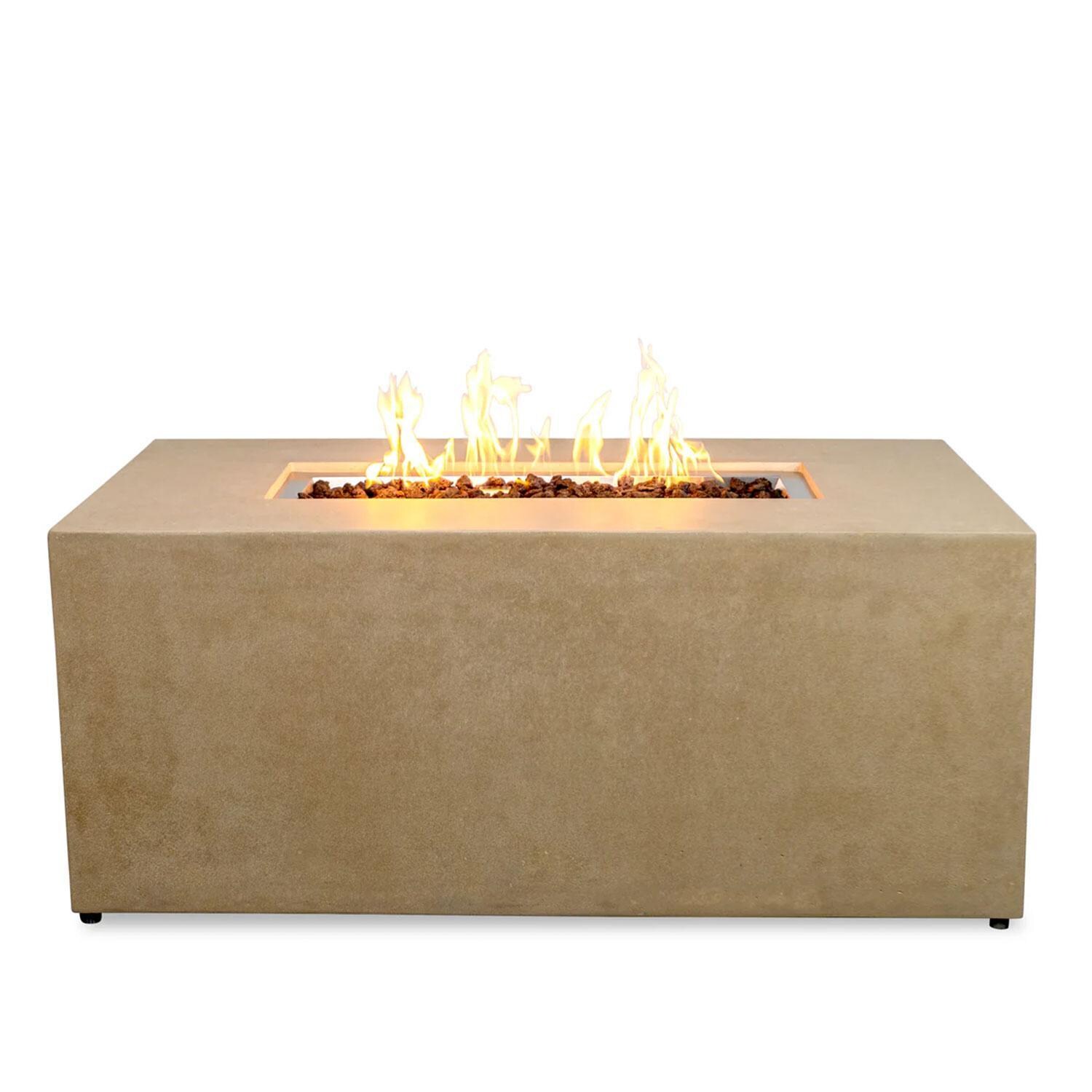 Glenwood 55-in Rectangular Concrete Propane Fire Pit in Sand by Lakeview Outdoor Designs - Front View - White Background thumbnail