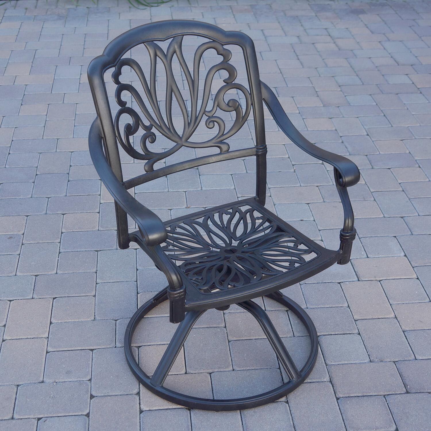 Elisabeth 7 Pc Cast Aluminum Dining Set in Antique Bronze by Darlee - Swivel Rocker Frame - Detail thumbnail