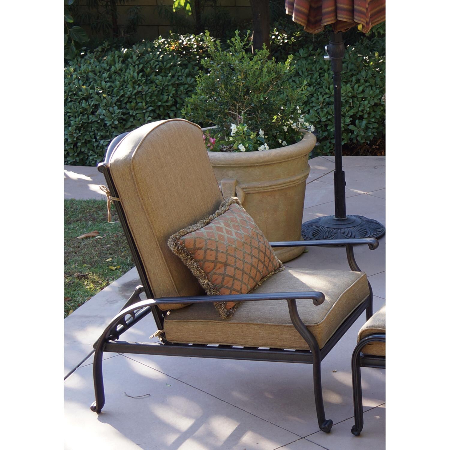 Darlee DL606-1-2 Nassau 2 Piece Cast Aluminum Patio Adjustable Club Chair Set W/ Sesame Cushions (Pillow Not Included) thumbnail