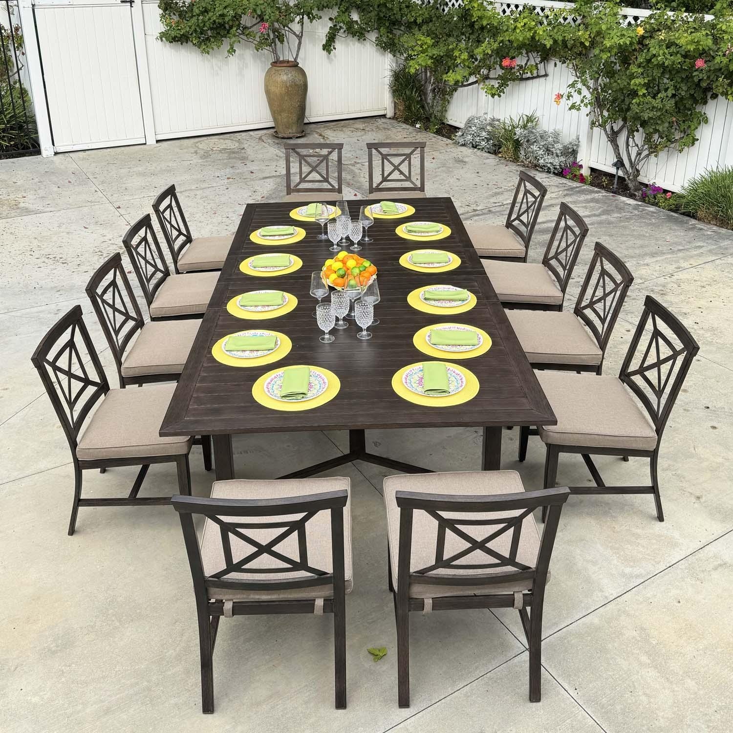 Atlantis 13 Pc Aluminum Dining Set in Walnut/Beige by Darlee