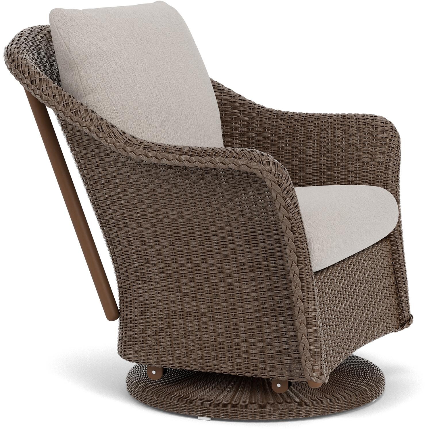 Lloyd Flanders Weekend Retreat Swivel Glider Lounge Chair in Bark Finish W/ Remy Cloud Fabric - Angled thumbnail