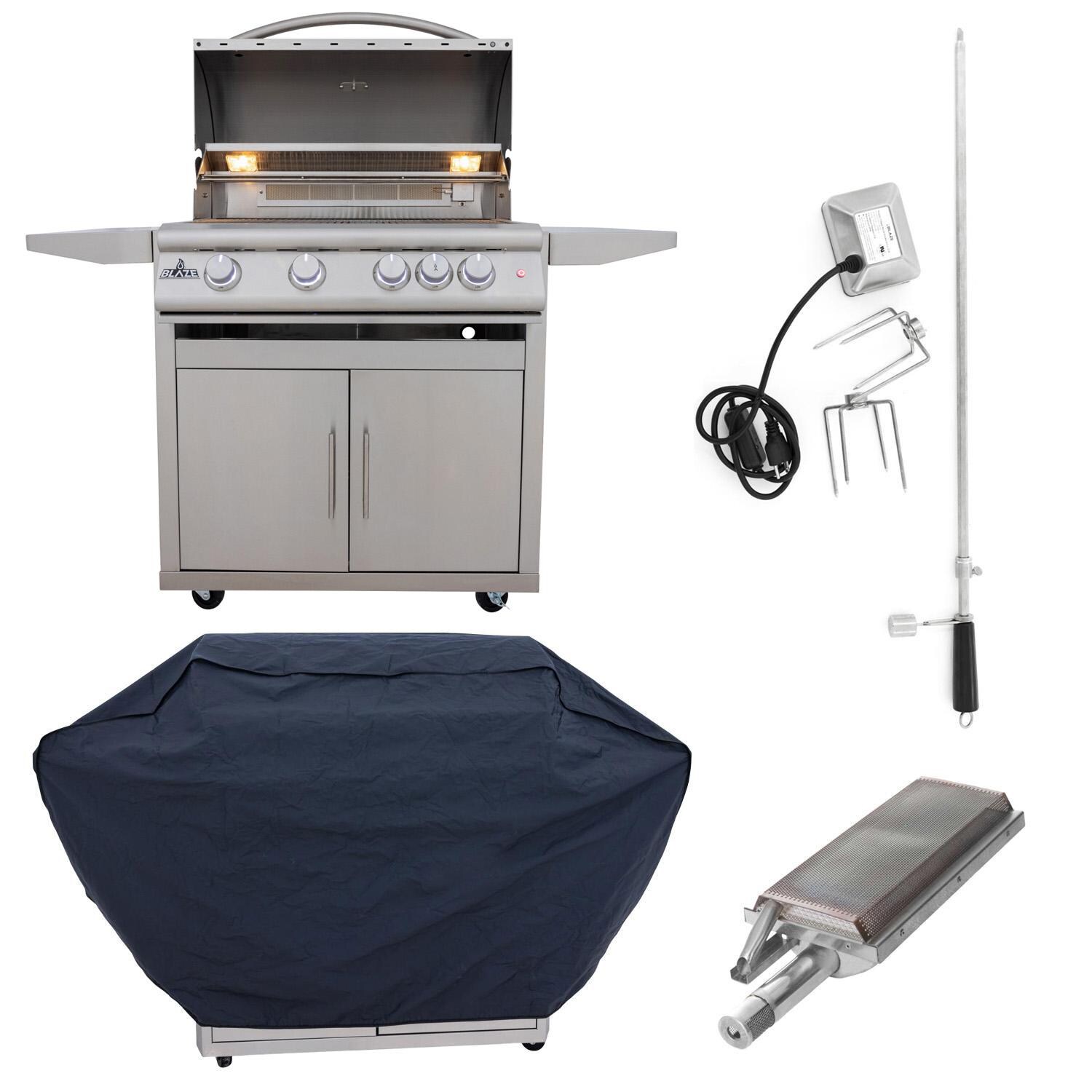 Blaze BLZ-4LTE3-LP Freestanding Propane Grill w/ Infrared Searing Burner, Rotisserie & Cover - Bundle - White Background thumbnail