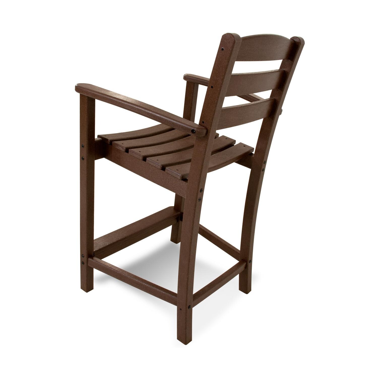 POLYWOOD La Casa Cafe Patio Counter Height Bar Stool with Arms - Mahogany - Side View thumbnail