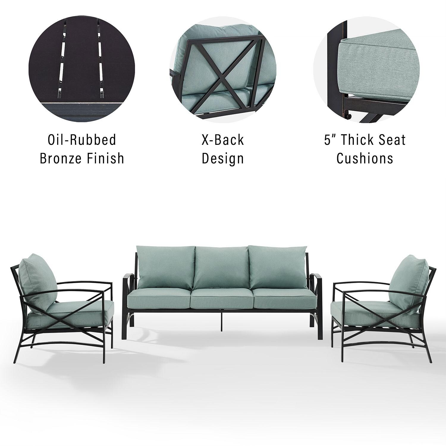 Ultimate Patio UP-82263BZ-MI 3Pc Outdoor Sofa Patio Furniture Set in Mist - Features - Diagram thumbnail