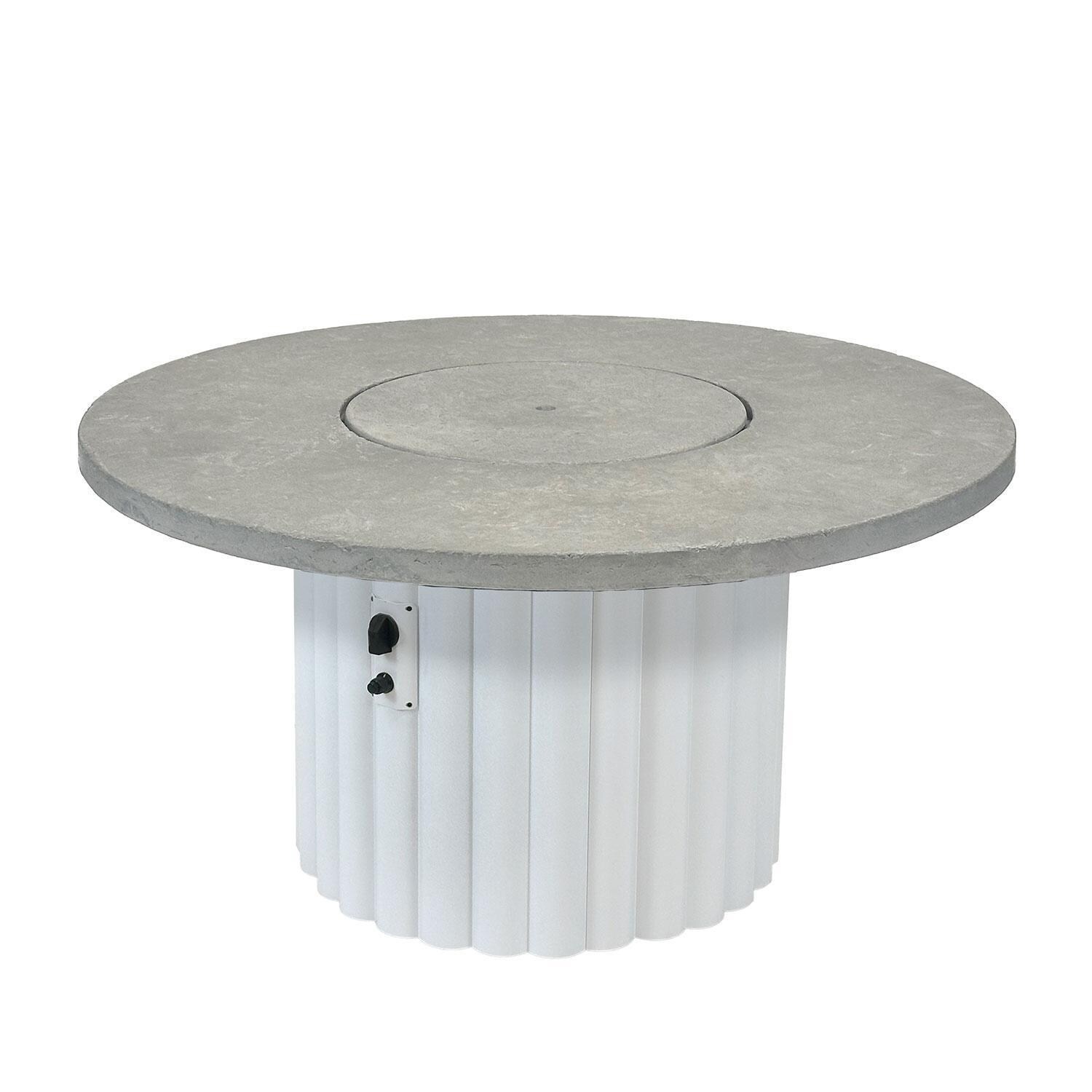 Reverie REVRWH-48-K-NG 48-in Round Aluminum Natural Gas Fire Pit Table w/ Relic Grey Supercast Top & White Base (Ships Propane w/ Conversion Kit) - Cover On - White Background thumbnail