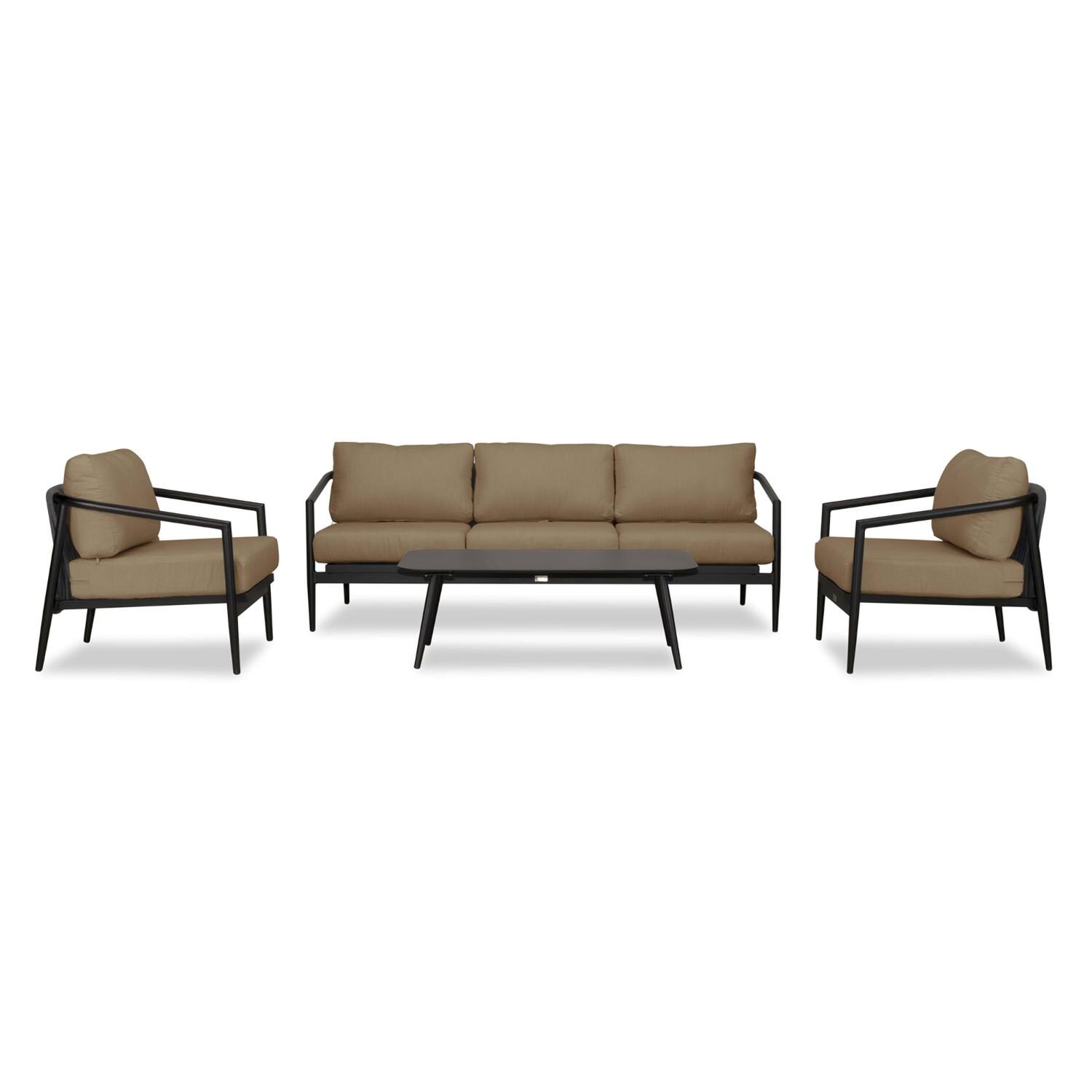 Lakeview Midnight Cove 4 Pc Aluminum Sofa Seating Set in Black/Carbon/Heather Beige - Front - White Background thumbnail